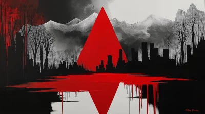 Red Triangle Over City