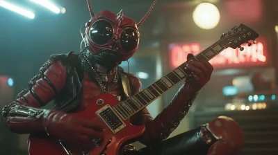 Heavy Metal Moth Kaiju Playing Electric Guitar