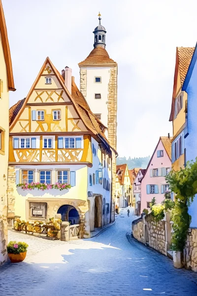 Watercolor Painting of Rothenburg ob Der Tauber