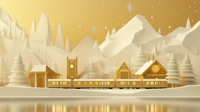 Golden Christmas Train Station Illustration