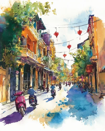 Watercolor Postcard from Ho Chi Minh, Vietnam