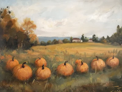 Vintage Fall Landscape Oil Painting