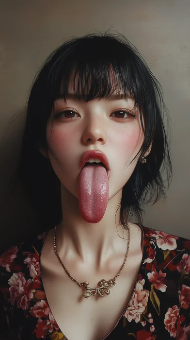 Japanese Woman Sticking Out Tongue