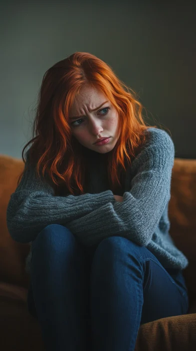 Redhead woman in sadness emotion concept