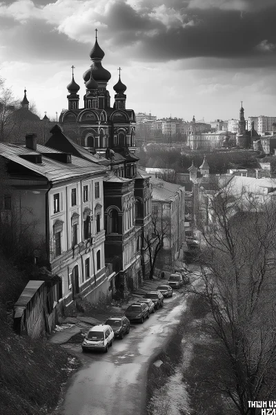 Black and White Cityscape of Kiev