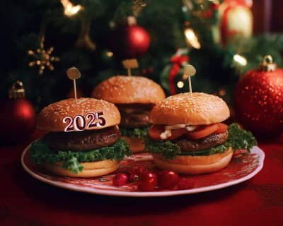 2025 Burgers on Christmas Background