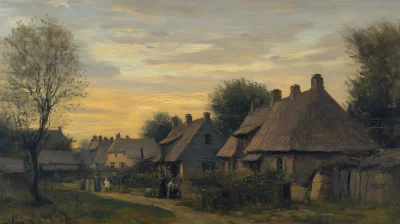 Peaceful Rustic Village at Dusk