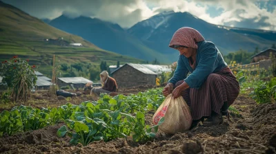 Caucasoid Farmer Working in a Colorful Field