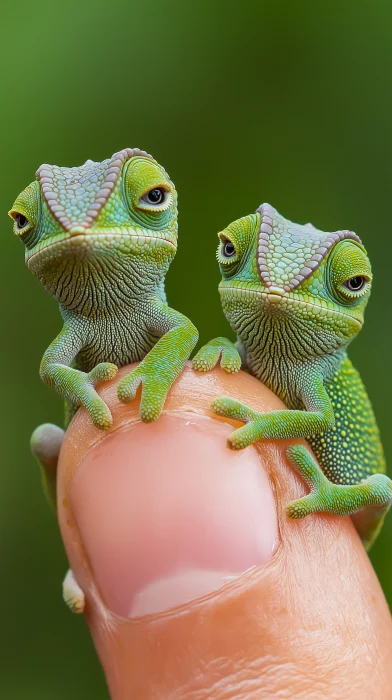 Baby Chameleons on Fingertip