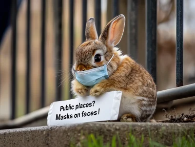 Cute Bunny in a Public Place with a KN95 Mask