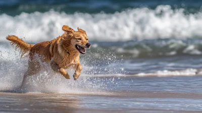 Energetic Dog on Sandy Coastline