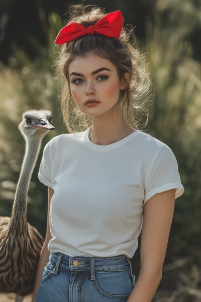 Woman with Emu on a Farm