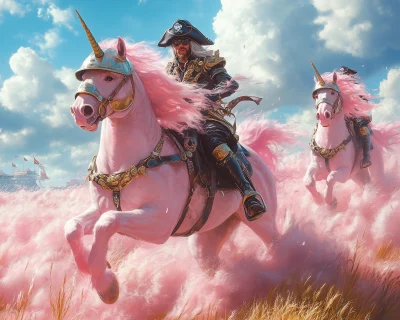 Pirate Football Players Riding Unicorns in the Clouds