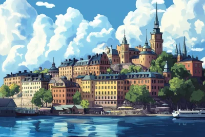 Stockholm City Skyline Illustration