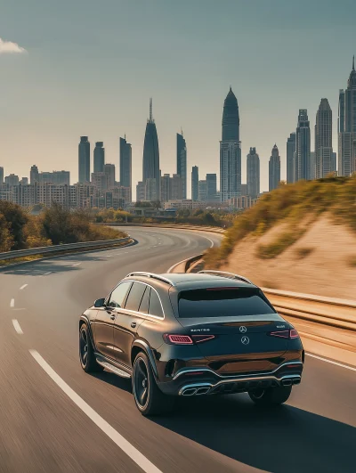 Luxury SUV on a Long Curve