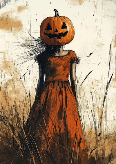 Pumpkin Head Woman Illustration