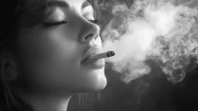 Smoking Woman in Black and White