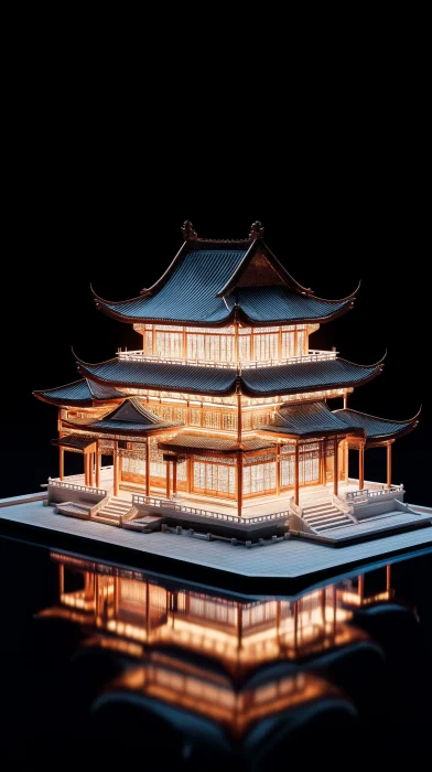 Chinese Tang Dynasty Architecture at Night