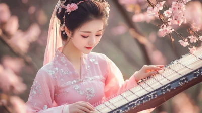 Chinese Girl Playing Zither