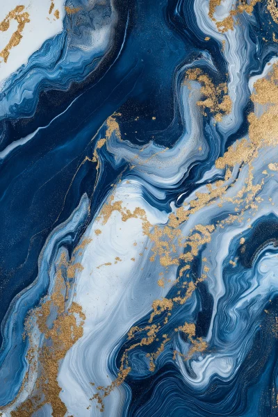 Elegant Sapphire Blue and Gold Fluid Artwork