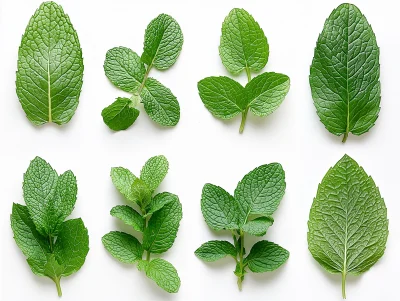 Set of Green Mint Leaves