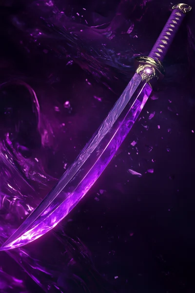 Fantasy Katana with Purple Feathers