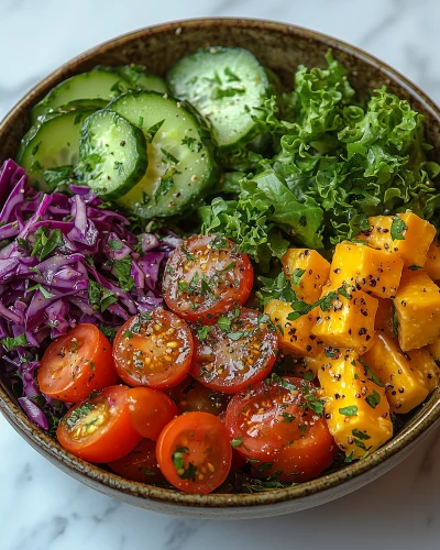 Fresh Avocado Salad on Marble Surface