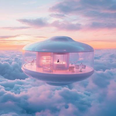 Futuristic Floating Café in the Clouds