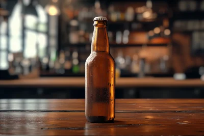 Beer Bottle on a Pub Table