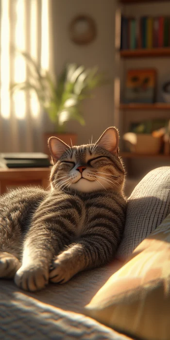 Cozy Tabby Cat in Sunlit Living Room