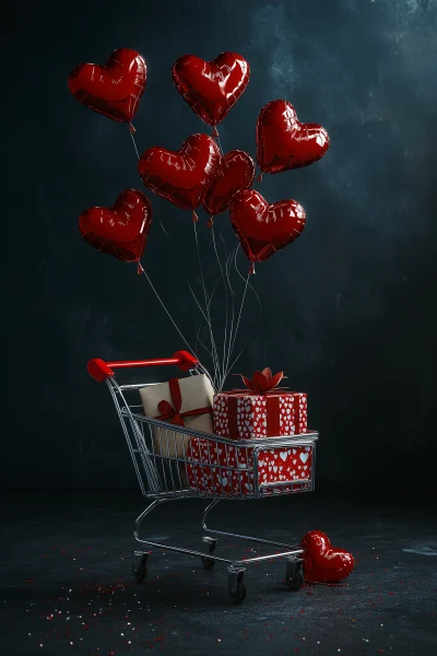 Shopping Cart with Gifts and Heart