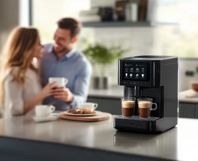 Elegant Black Coffee Machine on Kitchen Counter