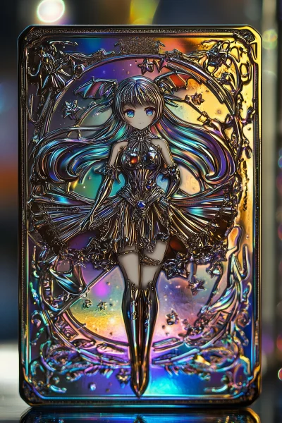 Japanese Girl Metal Card with Crystal Astrology Design