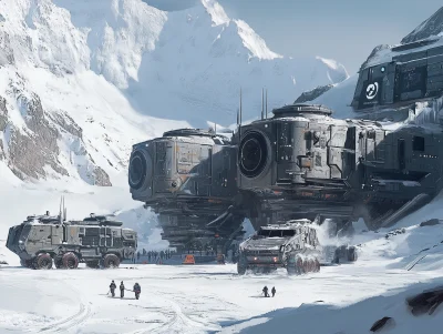 Military Futuristic Base in Snowy Mountain