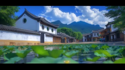 Ancient Village Pond in Gexian, Jiangxi Province