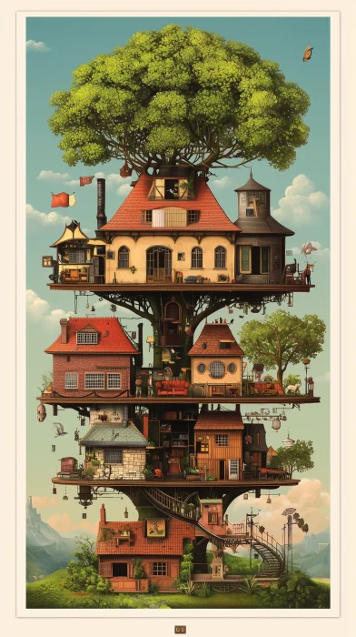 Detailed Colorful Treehouse Infographic Map