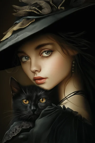 Girl with a Black Kitten