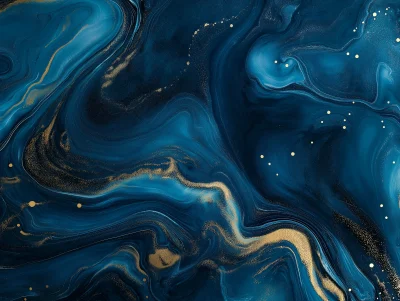 Luxurious Blue and Gold Ink Swirls