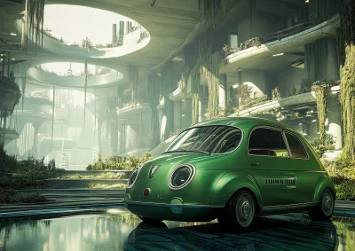 Futuristic Metallic Green Fiat 600