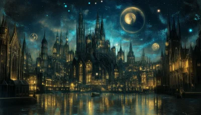 Gothic Cityscape under the Stars