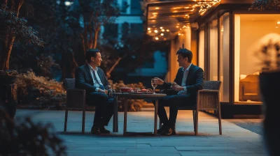 Evening Conversation in Modern Business Courtyard