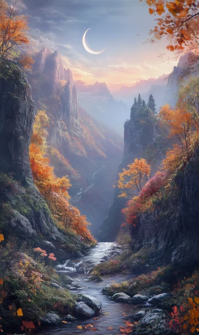 Enchanted Moonlit Mountain Gorge