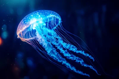 Bioluminescent Jellyfish in Deep Ocean