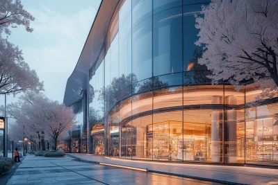 Luxury Mall with Cherry Blossom Trees