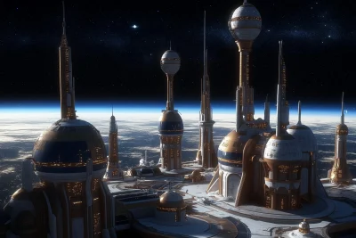 Star Wars Style Floating City in Space