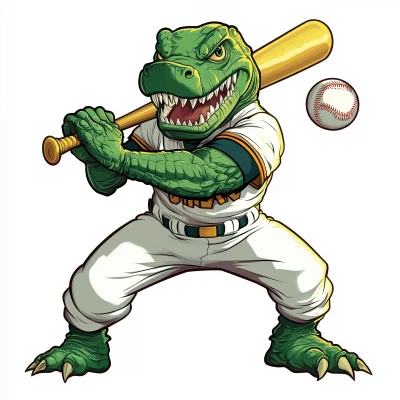 Rock Mascot Gator Playing Baseball