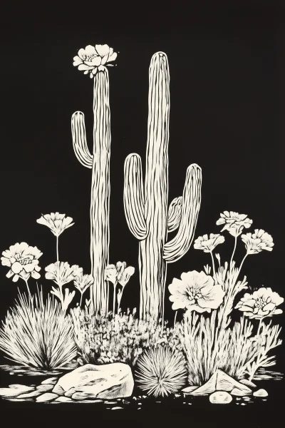 Desert Woodcut Print