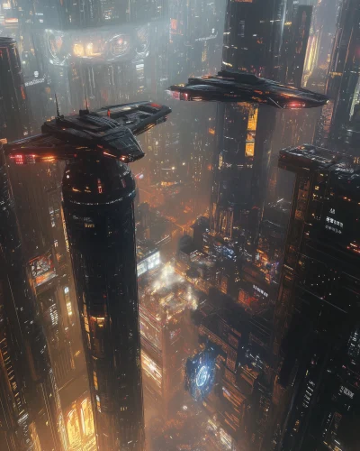 Cyberpunk City Aerial View