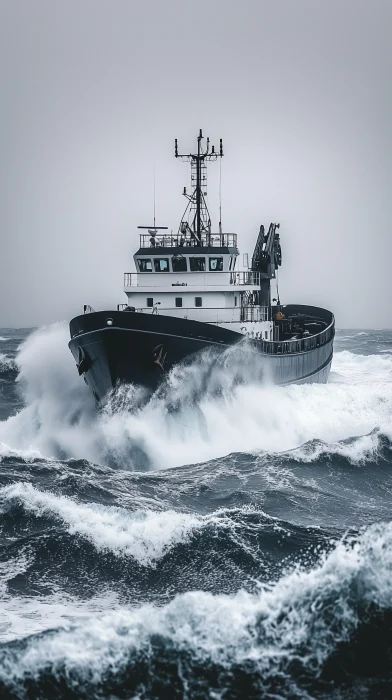 Cargo Ship in Rough Sea