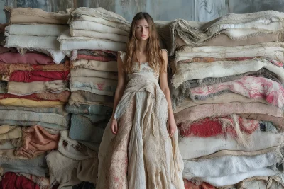 Studio Picture with Woman Covered in Fabrics